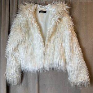 Lanshifei Faux Fur Cream Jacket with Fur Boho Glam Y2K